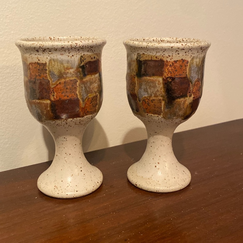 Mid Century Modern pottery goblets Leon Kula?